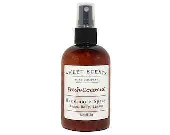 Handmade Fresh Coconut Spray: Body, Room & Linen Mist (4 oz)
