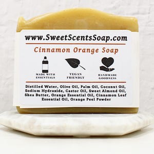 Handmade Cinnamon Orange Soap: Vegan Essential Oil Soap (5.0 oz) image 5