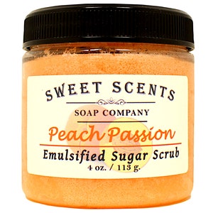 Exfoliating Sugar Scrub - Peach Emulsified Sugar Scrub / Body Scrub / Bath Scrub / Shower Scrub / Body Polish