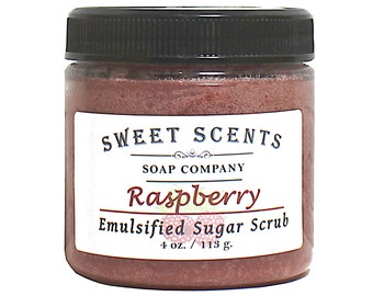 Exfoliating Sugar Scrub - Raspberry Emulsified Sugar Scrub / Body Scrub / Bath Scrub / Shower Scrub / Body Polish