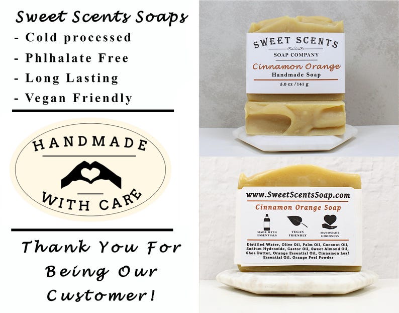Handmade Cinnamon Orange Soap: Vegan Essential Oil Soap (5.0 oz) image 8
