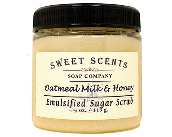 Exfoliating Sugar Scrub - Oatmeal Milk & Honey Exfoliating Scrub / Body Scrub / Bath Scrub / Shower Scrub / Body Polish