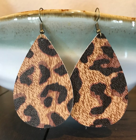 Genuine real brown suede leather and golden leaf handmade dangle earrings.