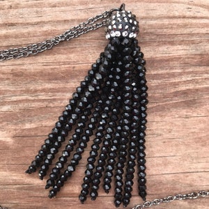 Black Beaded Tassel Necklace