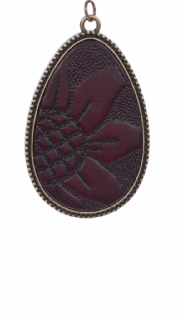 Teardrop With Embossed Leather Pendant
