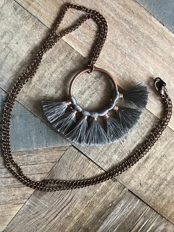 Gray tassel necklace sale