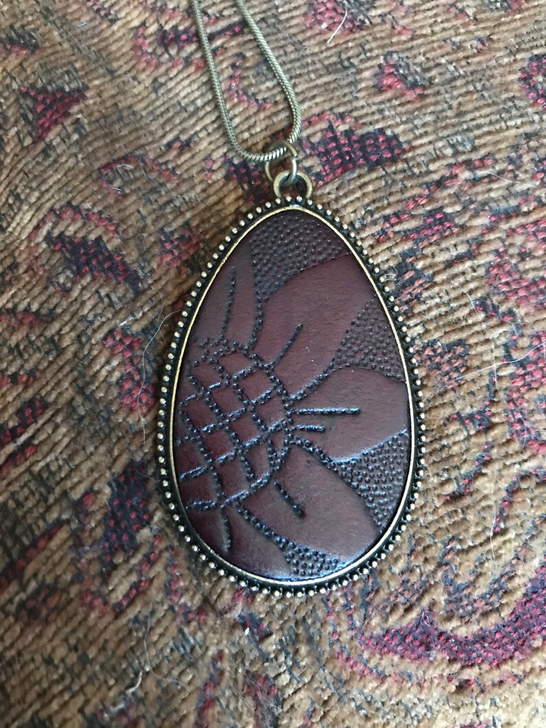 Teardrop With Embossed Leather Pendant image 3