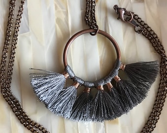 Round Gray Tassel Necklace