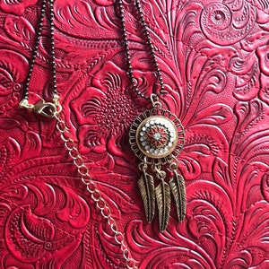 Concho Pendant With Feather Dangles