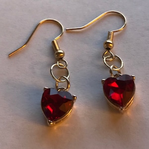 Red Rhinestone Dangle Heart Earrings