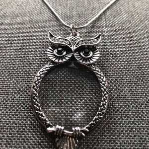 Rhinestone Owl Magnifying Glass Pendant