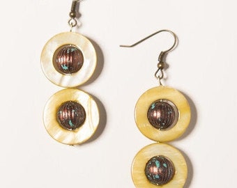 Séjour Creations Sea Shell, Brass and Turquoise Colored Drop Earrings