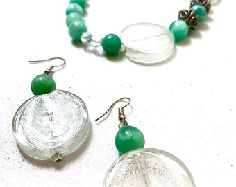 Séjour Creations Jade and Crystal Necklace and Hypoallergenic Earrings Set