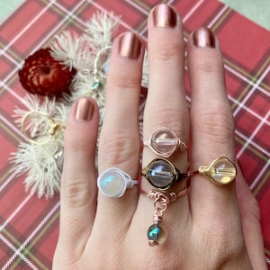 Magic Crystal Ball Ring or Stim Ring : angel aura quartz bead, single ring or set with choice of color, size & stone