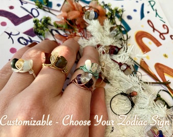 Zodiac Crystal Ring, handmade to order, custom sized ring with real crystals