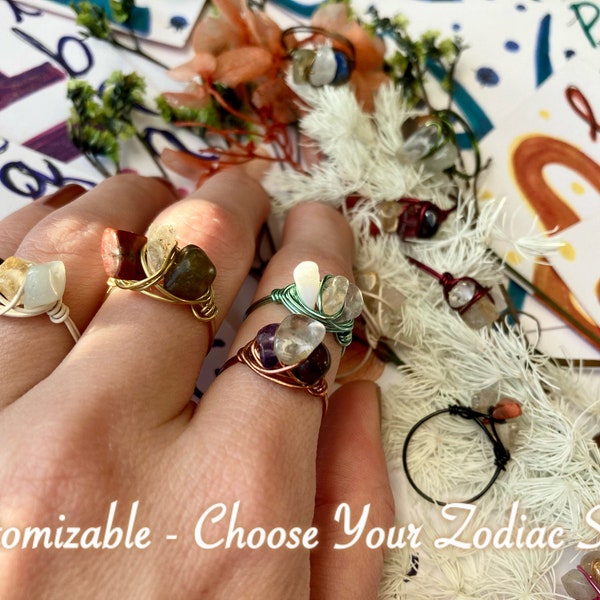 Zodiac Crystal Ring, handmade to order, custom sized ring with real crystals