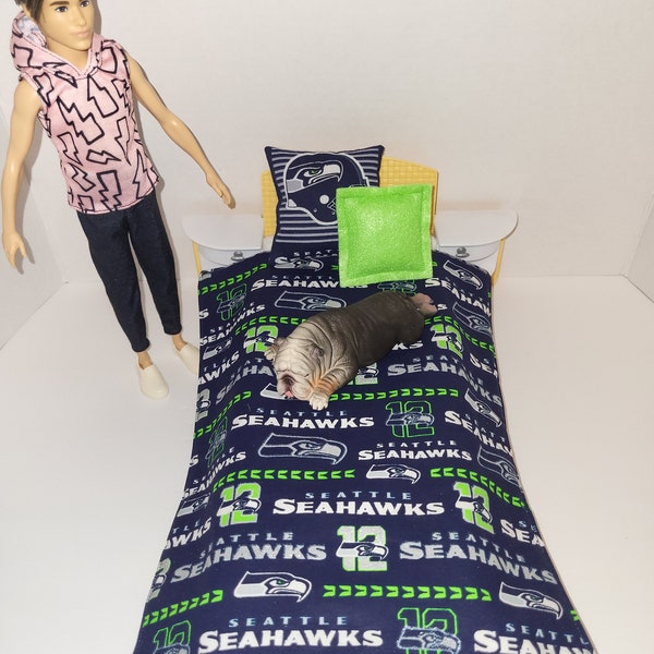 Doll Furniture Seahawks BEDDING ONLY for 11.5" Fashion Dolls like Barbie®, Blythe®, Bratz®