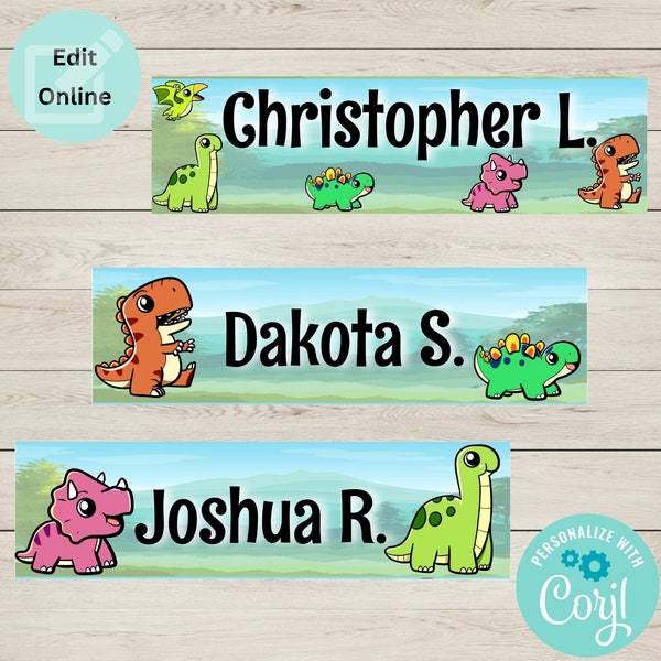 Dinosaur Desk Name Tags | Classroom Name Tags | Instant Download | Editable | Printable | Customize