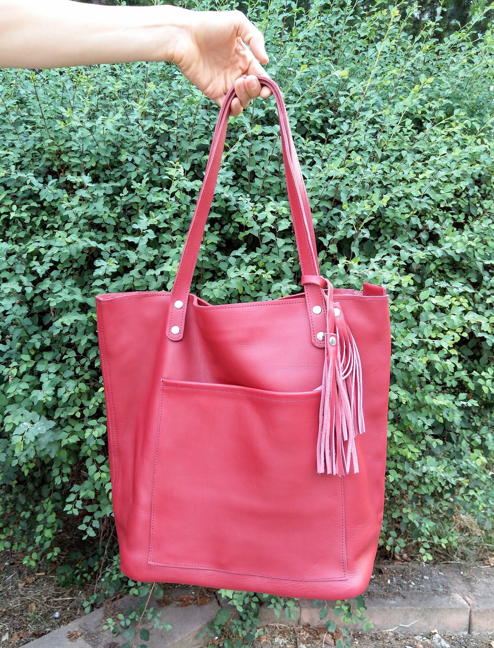 Red leather laptop bag Soft bag genuine leather personalized Etsy