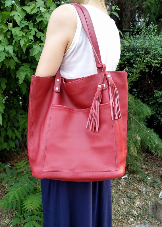 Red leather laptop bag Soft bag genuine leather personalized Etsy