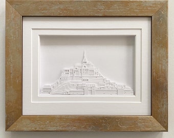 Mont St. Michel, hand cut layered paper sculpture