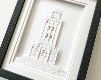 Angels Gate Lighthouse, Los Angeles Harbor Lighthouse - hand cut, layered paper sculpture