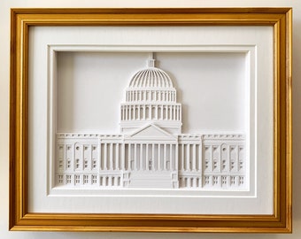 East Front of the US Capitol, hand cut layered paper art