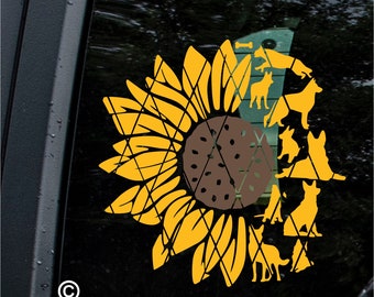 German Shepherd Sunflower Vinyl Decal, Dog Mom Car Window Sticker