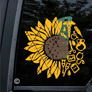 Nursing Sunflower Car Decal: RN CNA Nurse Gift (#SS00B3)
