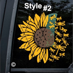 Dragonflies and Sunflower Decal~Sunflower Decal~Style #3 Monogram Decal~Car Window Decal~(#SS0A2)