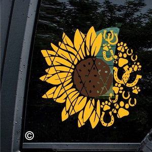 Paws and Horseshoes Sunflower Decal~Western Sunflower Decal~Hoof and Paws Decal~Style #3 Monogram Decal~Car Window Decal~(#SS0A16)