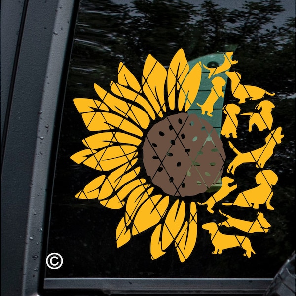 DACHSHUND and Sunflower Decal~Sunflower Decal~Style #3 Monogram Decal~Car Window Decal~(#SS0A7)