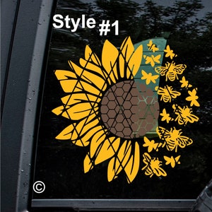 BEEs and Sunflower Decal~Sunflower Decal~Style #4 Monogram Decal~Car Window Decal~(#SS0A3-A4)