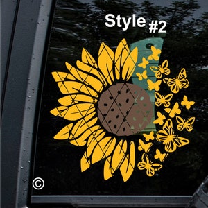 Butterflies and Sunflower Decal~Sunflower Decal~Style #3 Monogram Decal~Car Window Decal~(#SS0A1)