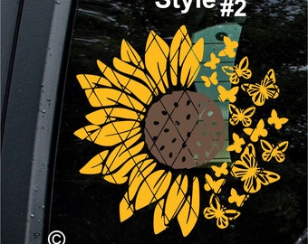 Butterflies and Sunflower Decal~Sunflower Decal~Style #3 Monogram Decal~Car Window Decal~(#SS0A1)