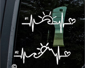 Heartbeat Sun, Wave, Mountain Decal: Car, Tumbler Decoration