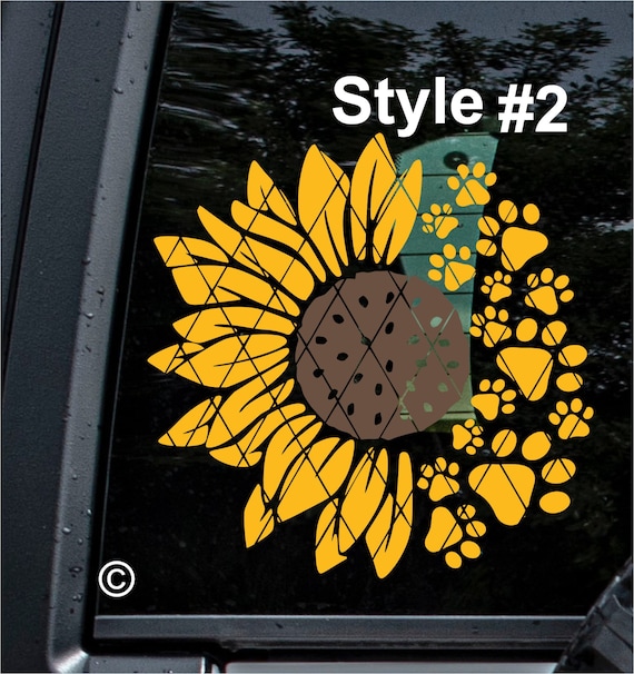 Dog Paw Print Sunflower Vinyl Car Decal: Monogram Style #3, (SS00A4)