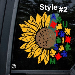 Autism Awareness Sunflower Decal~Autism Sticker~Autism Decal~Sunflower Decal~Style #3 Monogram Decal~Car Window Decal~(#SS0B9)