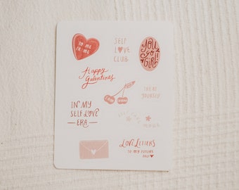 Self Love Club Sticker, Self Care Sticker Sheet, Love Yourself Sticker, Happy Galentines Sticker Sheet, Valentine’s Day Stickers