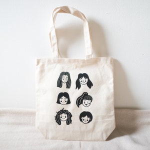 Minimalist Faces Canvas Tote – Cotton Eco-Friendly Shopping Bag, Hand-Drawn Faces Tote Bag – Cotton Canvas Market Bag – Art Lover Gift