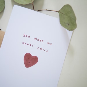 You Make My Heart Smile-kaart, wenskaart, minimalistische kaart, blanco wenskaart, Valentijnsdagkaart voor haar