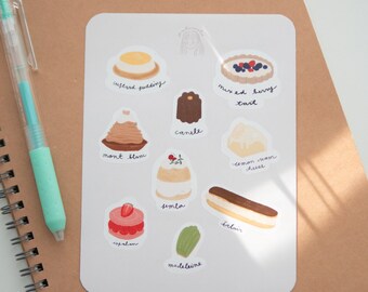 Dessert Sticker Sheet, Dessert Planner Sticker Sheet, Sweet Tooth, French Dessert Sticker Sheet, Cozy Planner Stickers