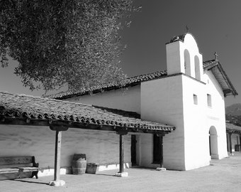 Presidio State Park Print, Black and White, Santa Barbara, Southern California, Historical Site, Spanish Architecture, Urban Photography