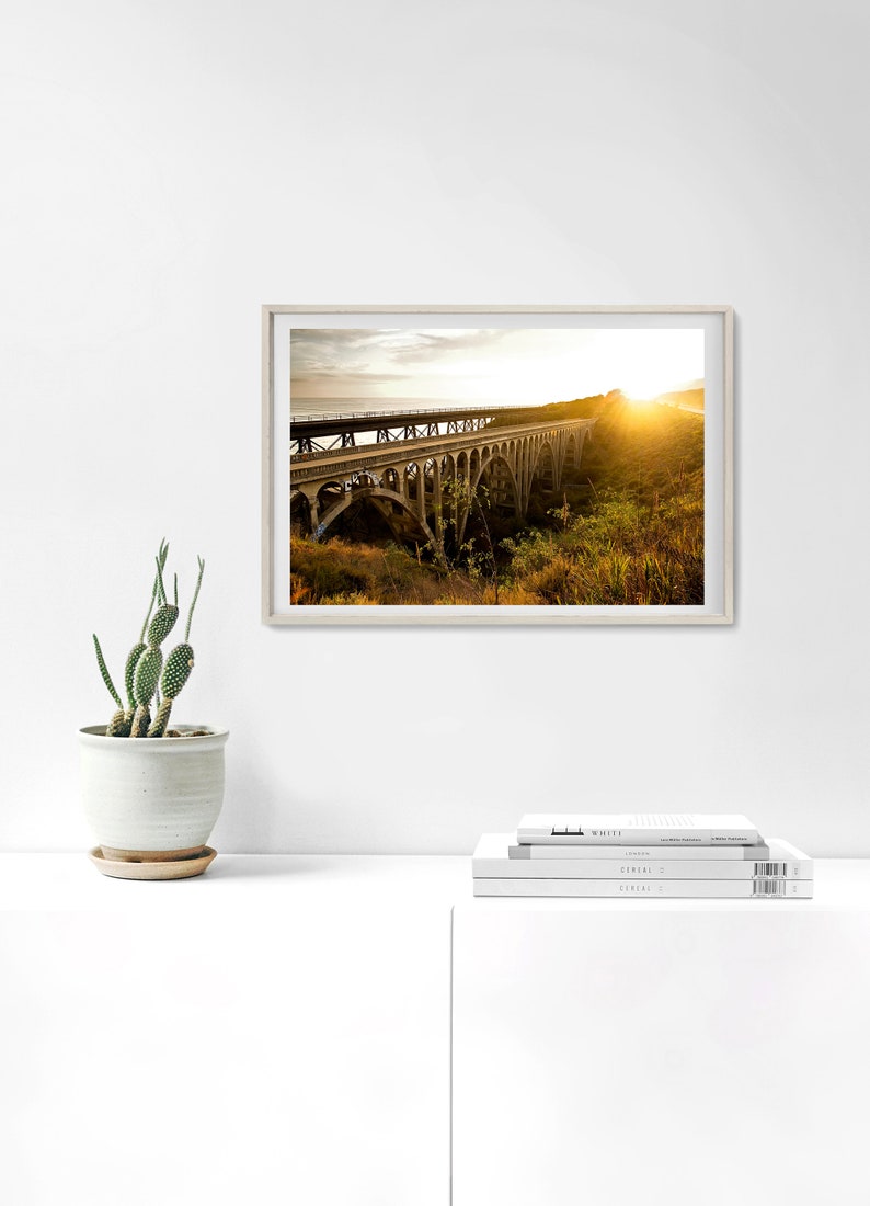 Coastal Photography Railroad Wall Art Santa Barbara Southern California Old Highway 101 Bridge Sunset Print Gaviota