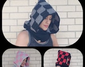 NEW UNIQUE crochet Checkered multicolored  scoodie, hoody,  hoodie, hood with cowl, hood scarf, hoody scarf . Adult/Teen