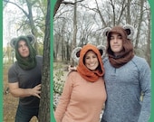 Fun galaxy inspired crochet scoodie,hooded scarf hoodie,hooded cowl with fur ears, woodland hood,  hoody, fur bear cosplay Unisex/Adult/teen