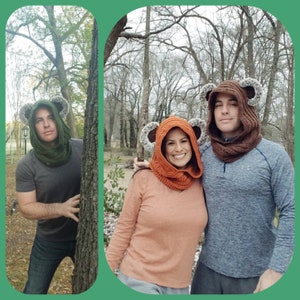 Fun galaxy inspired crochet scoodie,hooded scarf hoodie,hooded cowl with fur ears, woodland hood,  hoody, fur bear cosplay Unisex/Adult/teen