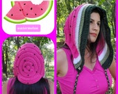 NEW Rare Unique Watermelon Inspired crochet Hood hat with beads,  cosplay, hoodie, fruit, bonnet, hoody, beanie Unisex/Adult/teen
