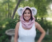 PRINCESS bear crochet scoodie,hooded scarf hoodie,pink girl with fur ears, woodland hood,  hoody, fur bear cosplay Unisex/Adult/teen