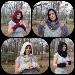Crochet hooded cowl button, scoodie,scood hoody with scarf, hoodie, hooded, woodland, pixie Black,gray,wine oatmeal custom option Adult/teen